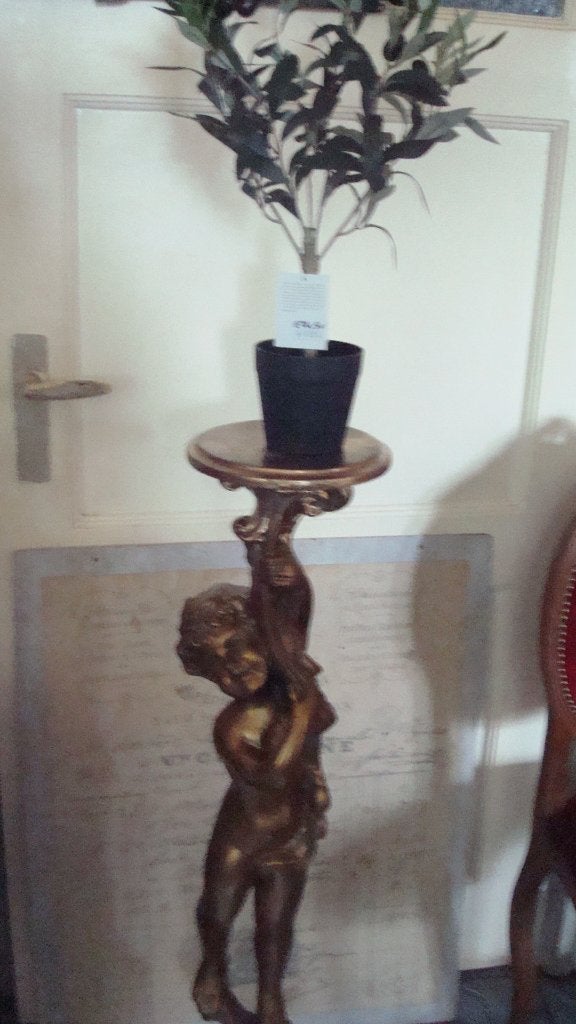 zuil   met gesneden houten putto verguld barok, Ophalen of Verzenden