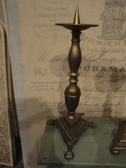 Antieke Koperen Kandelaar met Klauwpoten, Ophalen of Verzenden, Koper of Brons