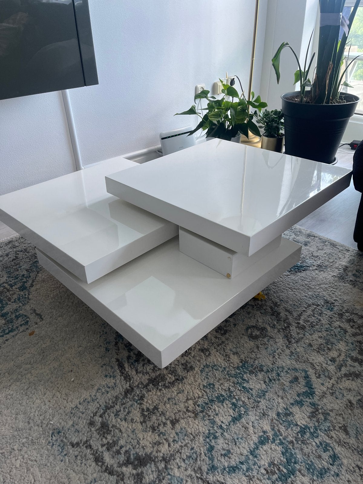 witte salontafel, uitschuifbaar, Huis en Inrichting, Tafels | Salontafels, Kunststof, Gebruikt, 100 tot 150 cm, Vierkant