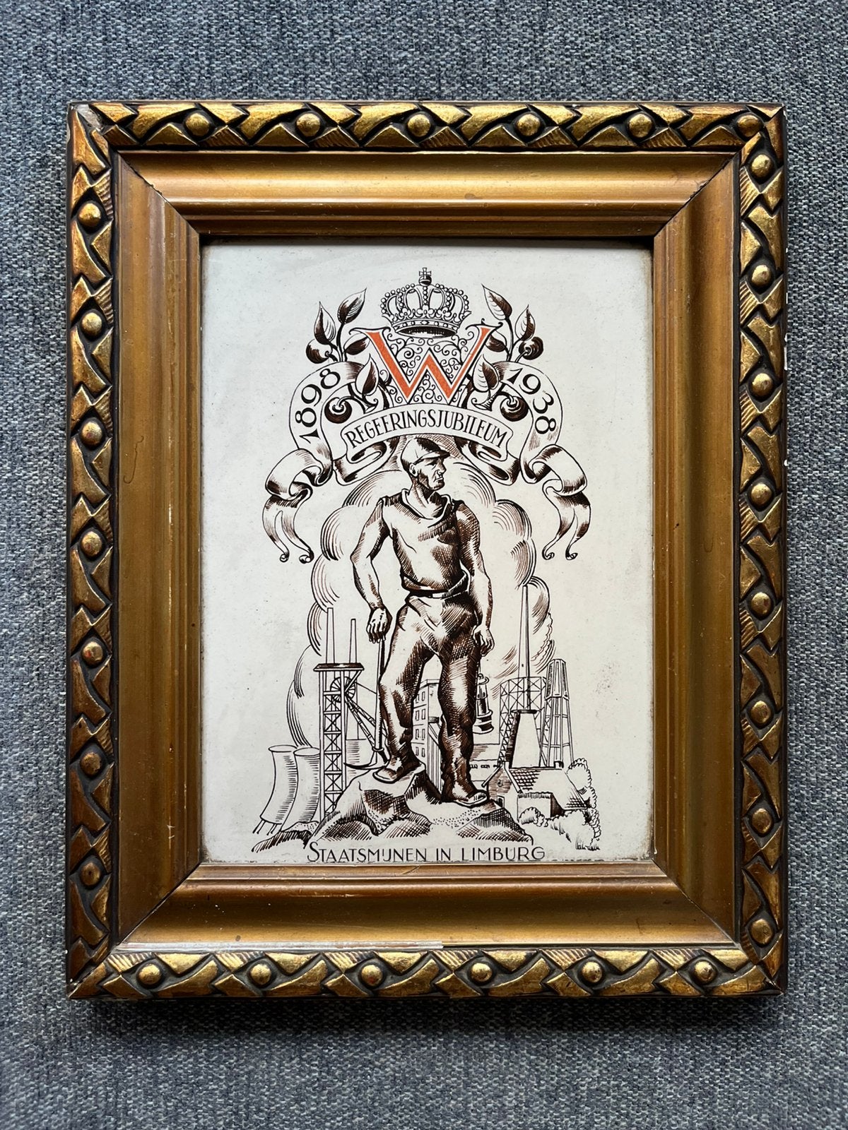 Vintage herdenkingstegel uit 1938 Staatsmijnen in Limburg, Ophalen of Verzenden