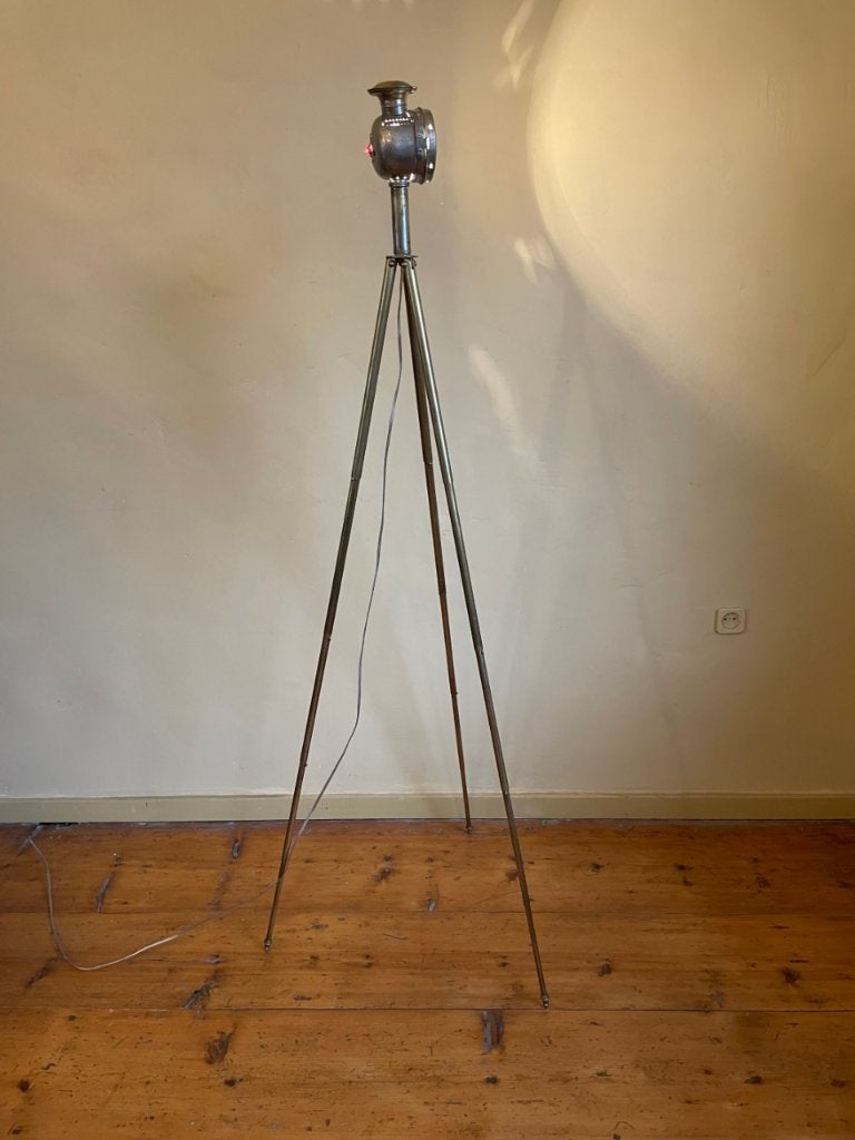 Vloerlamp op oud messing statief Schemerlamp Vintage Frans, Antiek en Kunst, Ophalen of Verzenden