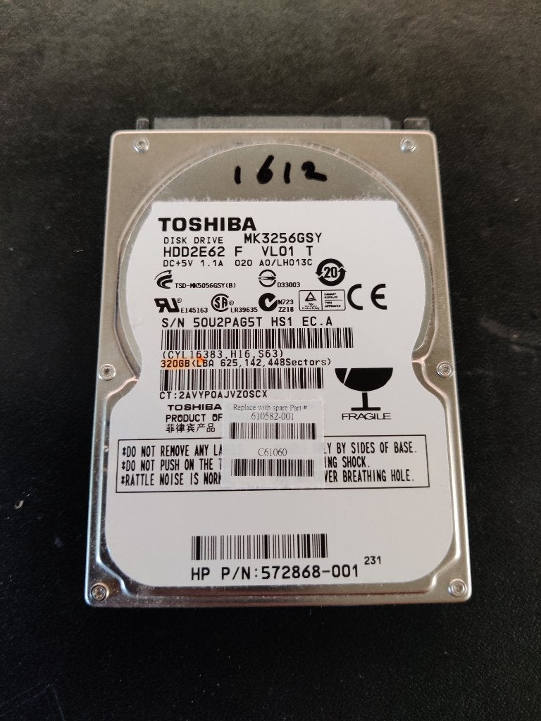 Toshiba MK3256GSY - 320GB 2,5" Sata harddisk [HDD-1612] 1-7, Intern, Laptop, Gebruikt, Toshiba