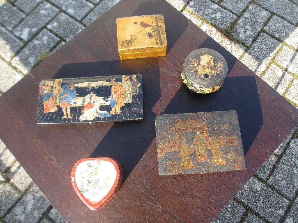 Diverse vintage papier maché / hout parelmoer / lakdoosjes, Antiek en Kunst, Ophalen of Verzenden