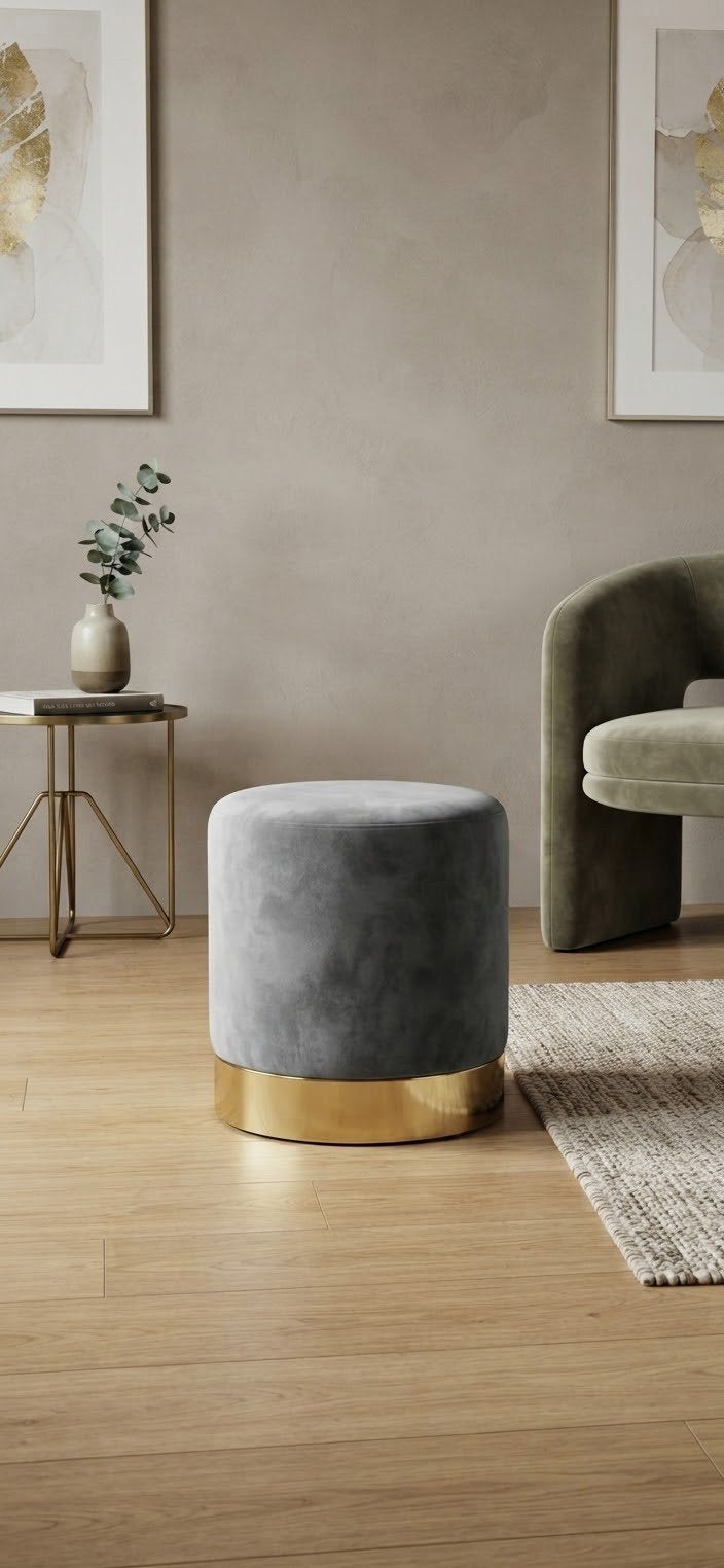 Luxe Poef met Gouden Rand - Nieuw, Minder dan 50 cm, Rond, Nieuw, Minder dan 50 cm