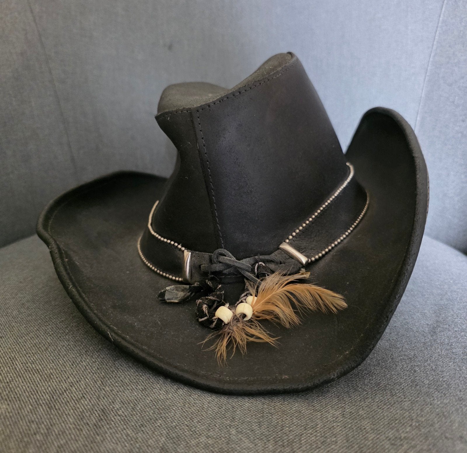 Henschel Hat Co. Leren Cowboyhoed Zwart - Maat S, 55 cm (S, 6⅞ inch) of minder, Hoed, Ophalen of Verzenden, Henschel Hat Co.
