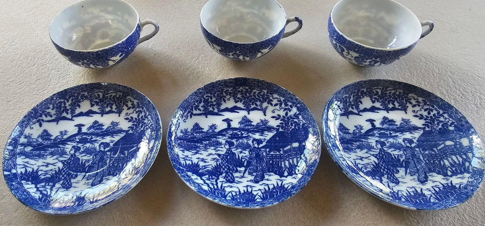3 kop en schotel sets Japans antiek eierschaal porselein, Antiek en Kunst, Antiek | Servies los, Ophalen