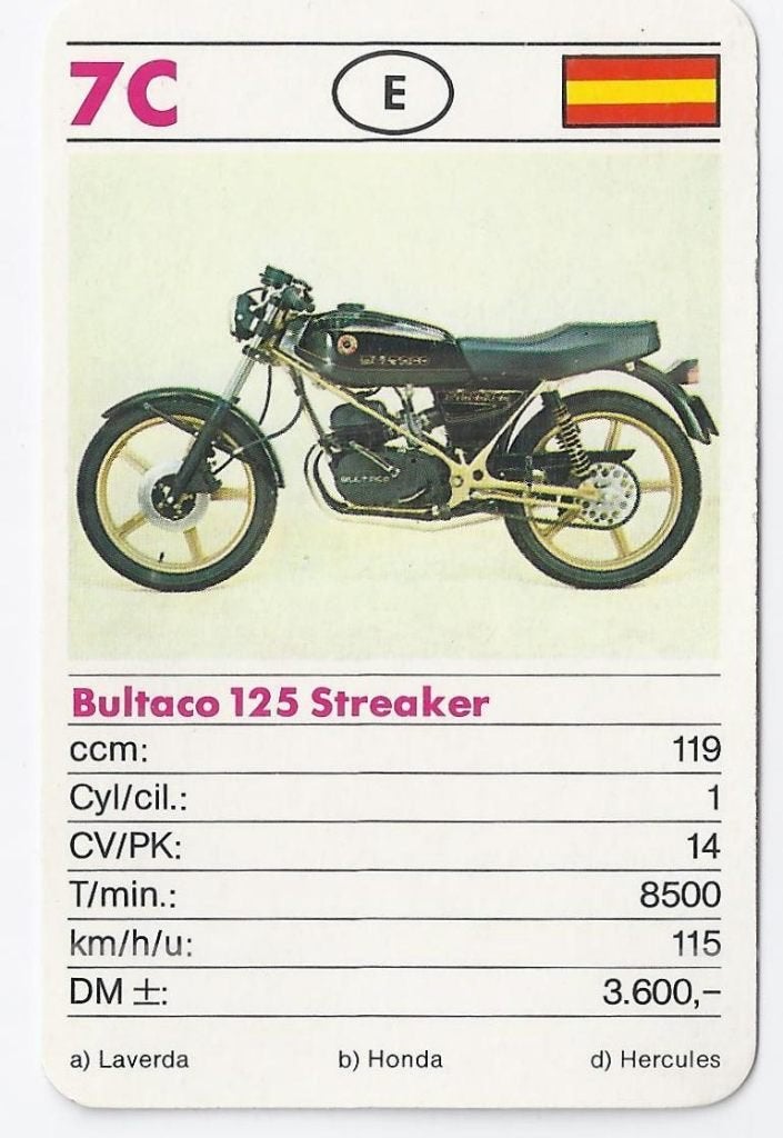 Kw2754 motorkaartje 7c bultaco 125 streaker, Verzamelen, Ophalen of Verzenden, Zo goed als nieuw, Auto's