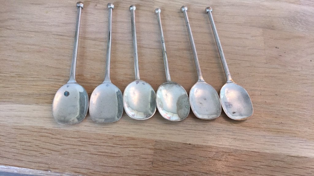 6 lepeltjes met bol aan steel 10,5cm Antieke lepeltjes, Ophalen of Verzenden
