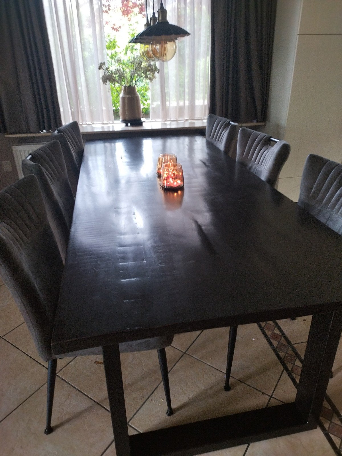 Eettafel mangohout 240x100cm met zwart stalen frame, Huis en Inrichting, Tafels | Eettafels, Ophalen, 200 cm of meer, 50 tot 100 cm