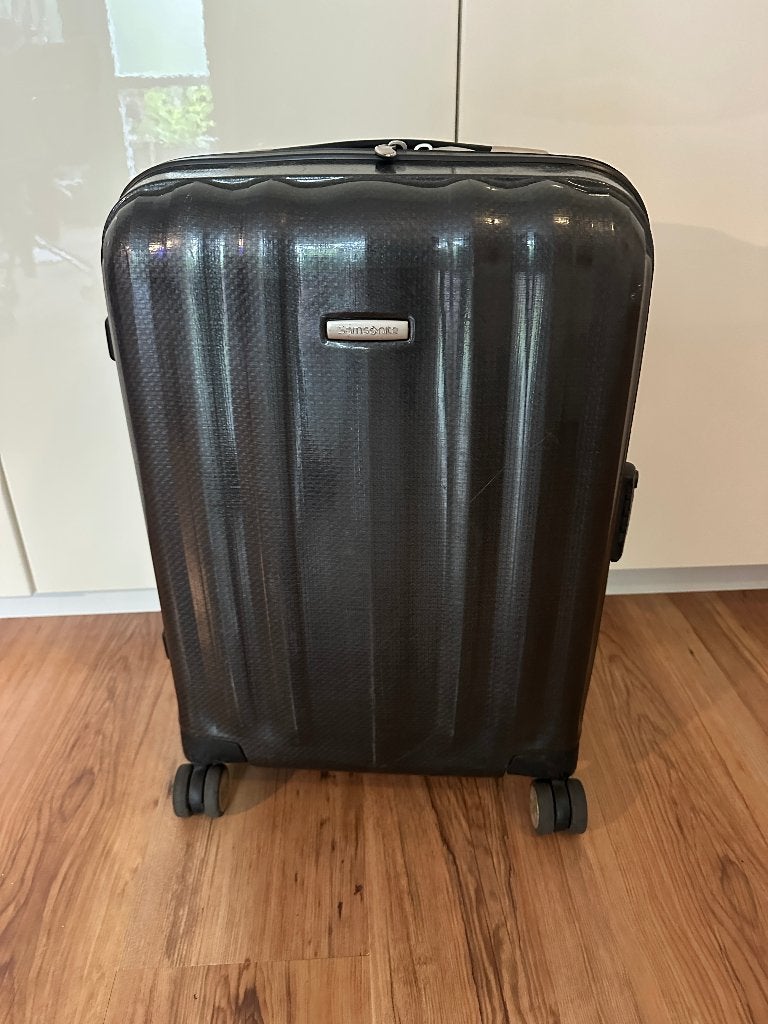 Samsonite spinner handbagage koffer 55 cm antraciet, Wieltjes, Gebruikt, 50 tot 60 cm, Hard kunststof