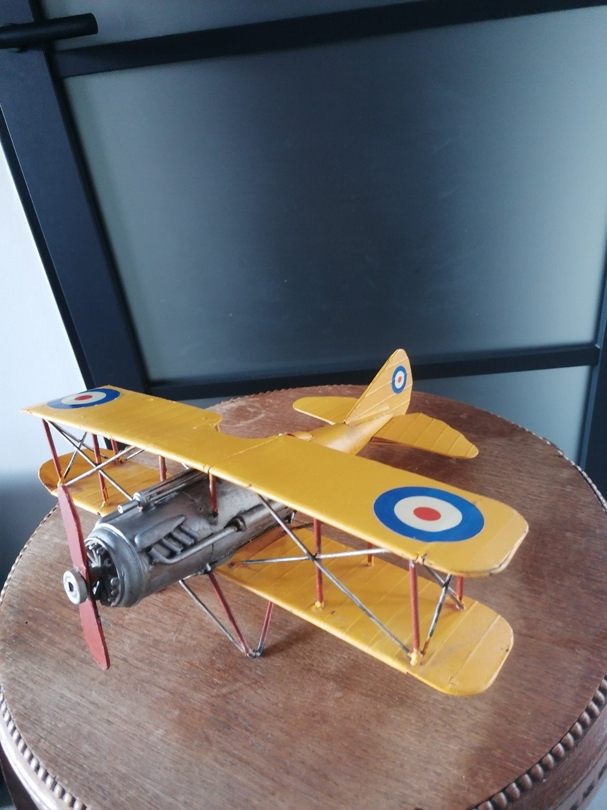 Vintage Geel Tweedekker Vliegtuig Model Decoratie, Overige merken, Gebruikt, Ophalen of Verzenden, Groter dan 1:72