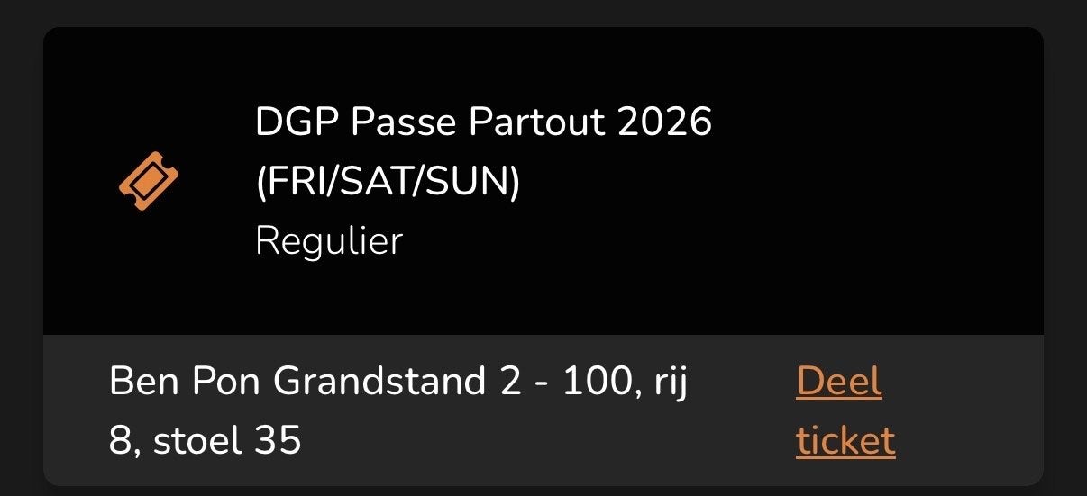 2 GP Zandvoort Passe Partout tickets (FRi/SAT/SUN), Twee personen