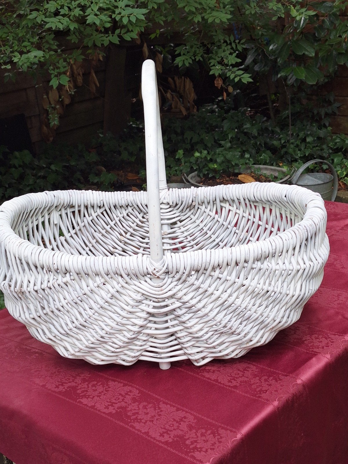 Grote witte rieten mand met hengsel, Ophalen, Gebruikt, Mand, Met hengsel
