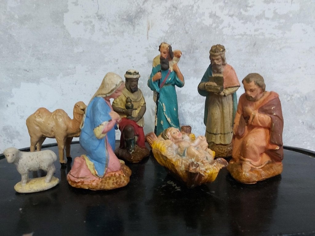 Leuke set oude kerststal beeldjes, Ophalen of Verzenden