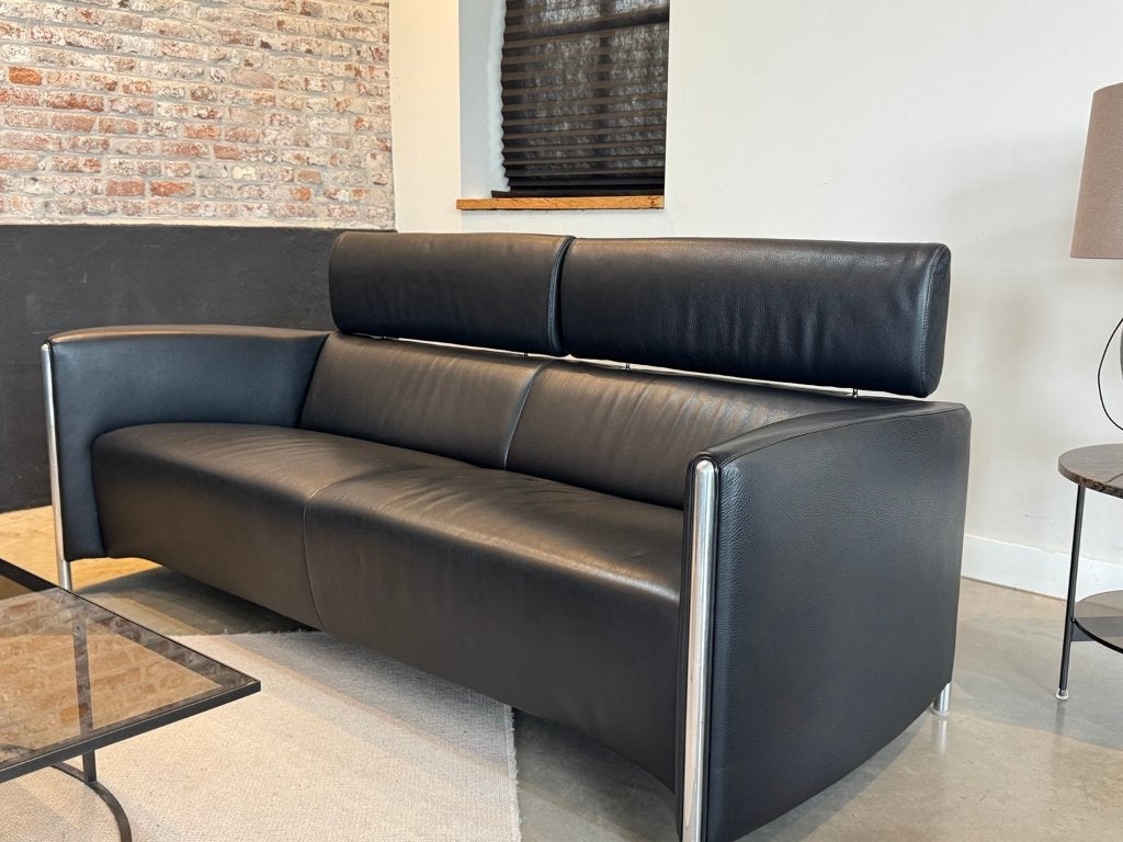Leolux Goncharov 3-zits | Zwart leer | Zeer nette staat, Leolux, Marinus Dammeweg 42, 5928 PW Venlo, Nederland, Info@leolux.nl