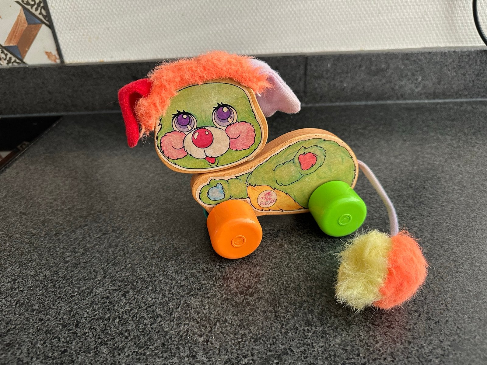 Vintage Popples Houten Trekdier met Wieltjes, Ophalen of Verzenden, Gebruikt, Overige typen, Met wieltjes