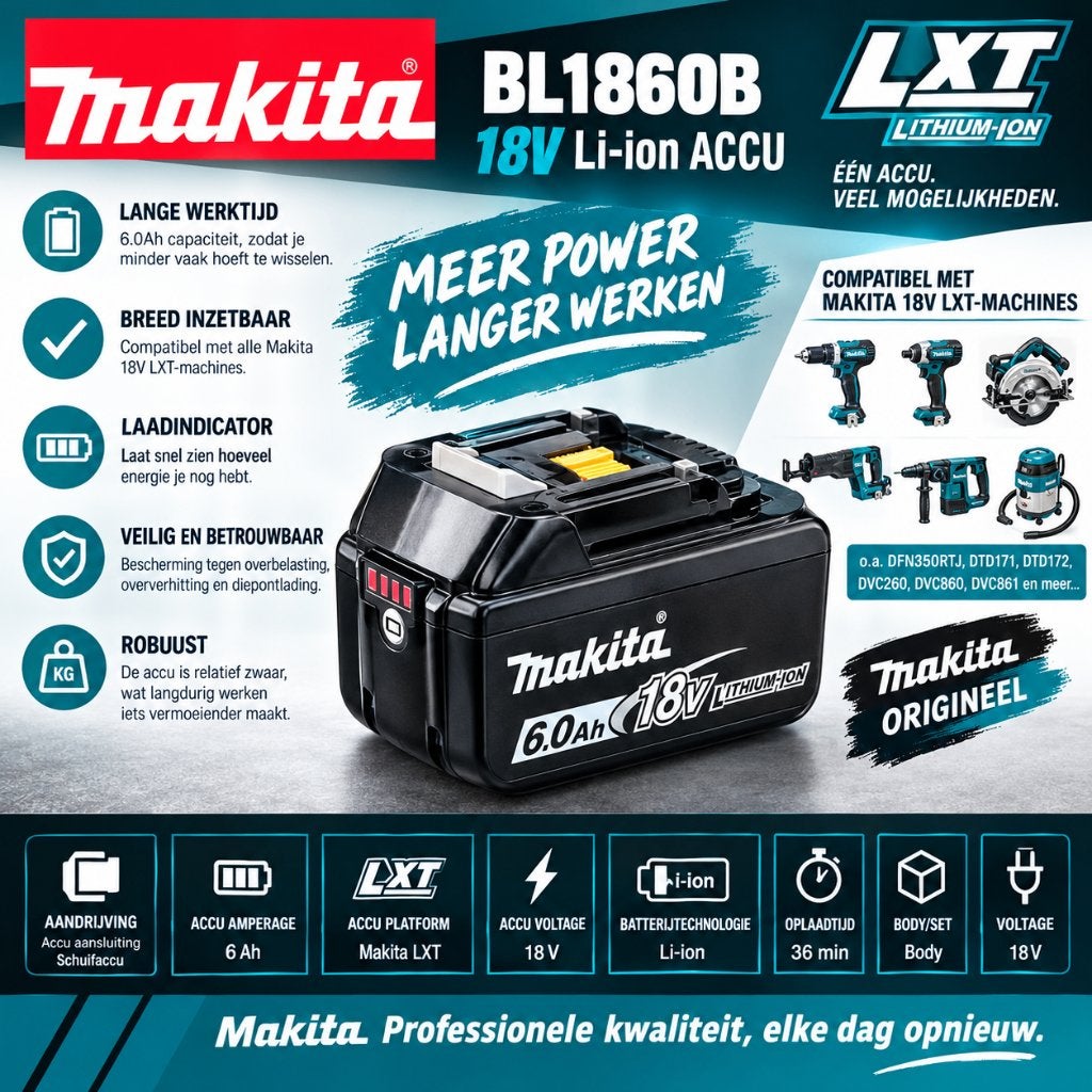 Makita BL1860B Accu 18V 6.0Ah 108Wh