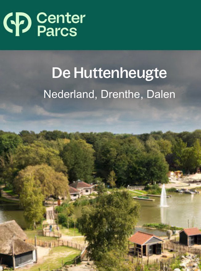 Center Parcs - De Huttenheugte (maandag, woesdag), Twee personen, Ticket of Toegangskaart