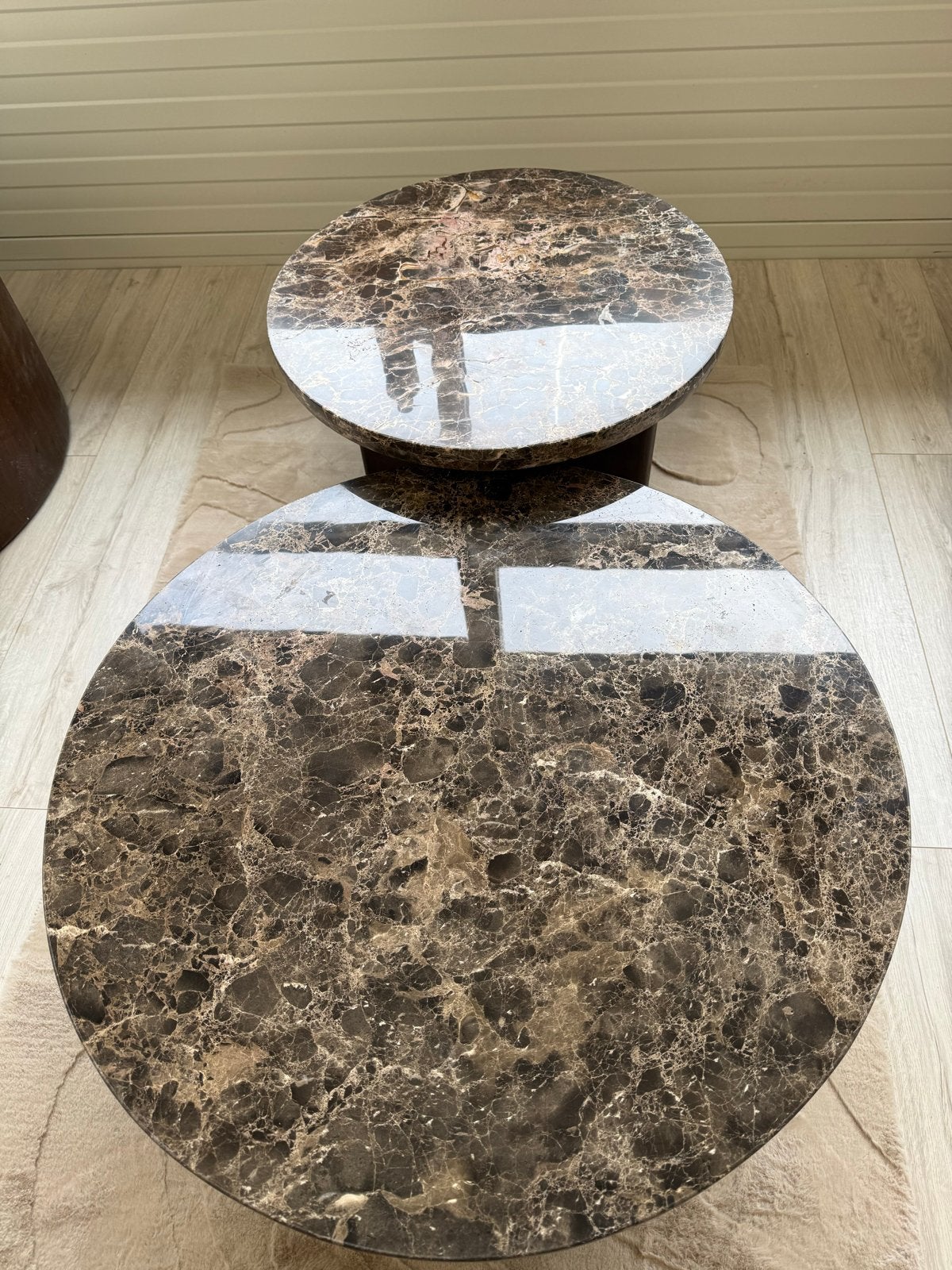 Eleonora Lando Salontafels Set - Hout & Marmer, 50 – 75, Gebruikt, Rond, Overige houtsoorten
