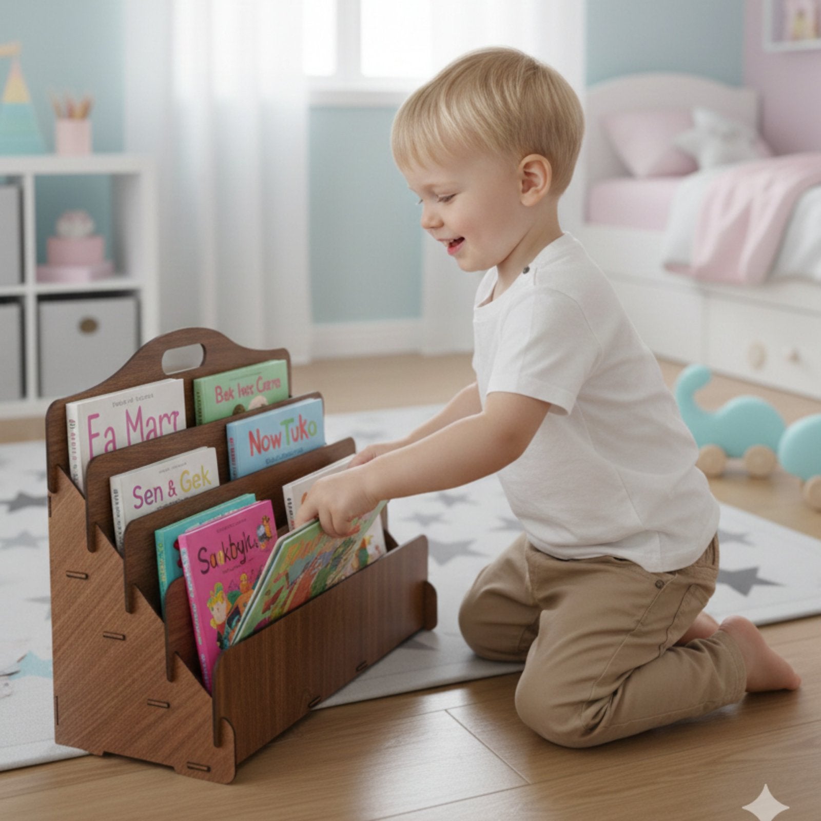 Simux Montessori Kinderboekenrek 4 Laags Houten Mini Walnoot, Ophalen of Verzenden, Nieuw