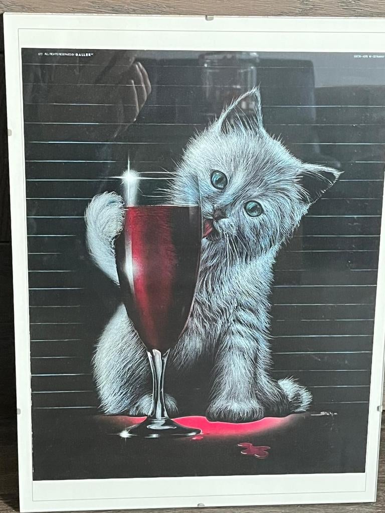 Lijst met glasplaat en kat als afbeelding, Ophalen of Verzenden, Minder dan 50 cm, Schilderij
