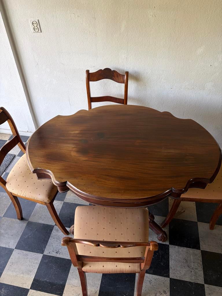 Biedermeier eettafel met 4 stoelen - Mahoniehout, Ophalen