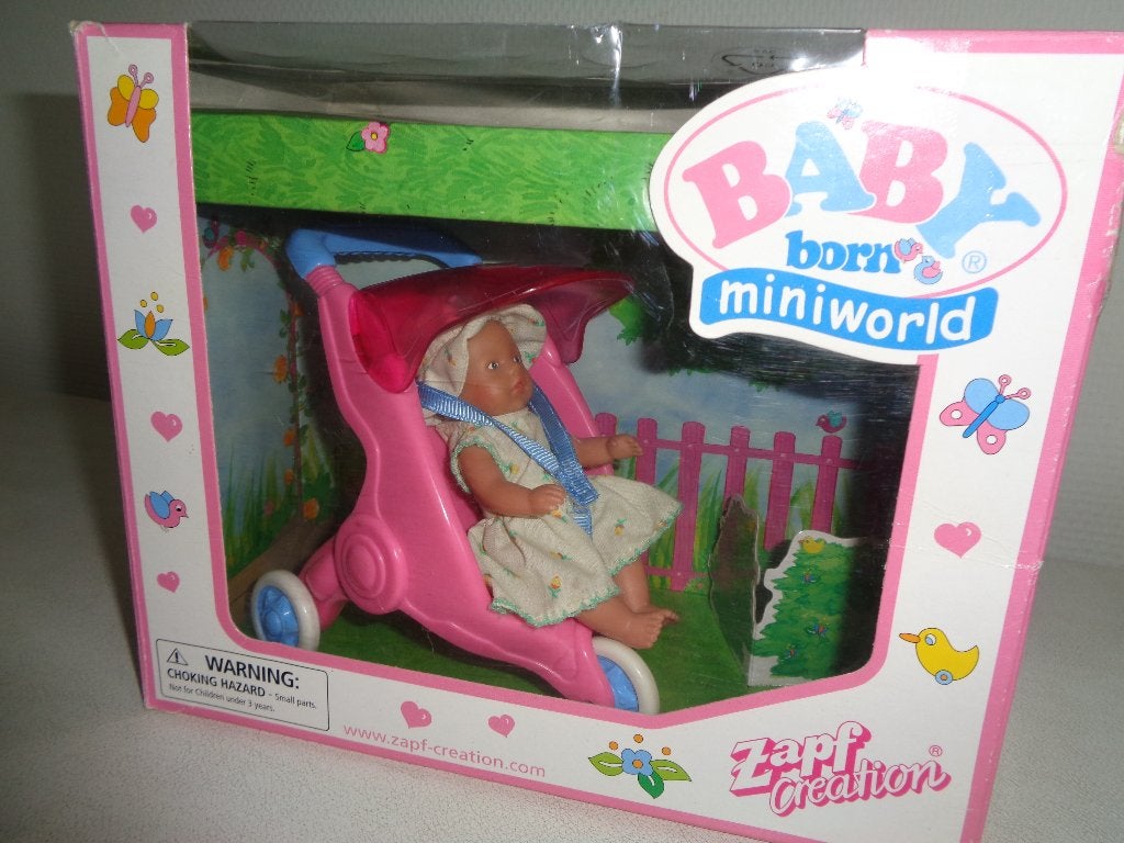 Mini Baby Born buggy met popje., Kinderen en Baby's, Speelgoed | Poppen, Ophalen of Verzenden, Zo goed als nieuw, Babypop