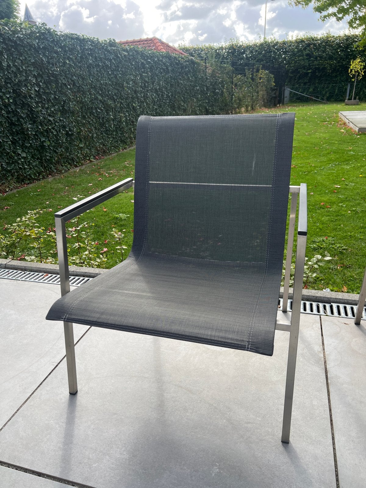 Tuinstoelen RVS met textileen (2 stuks), Tuin en Terras, Ophalen, Zo goed als nieuw, Rvs