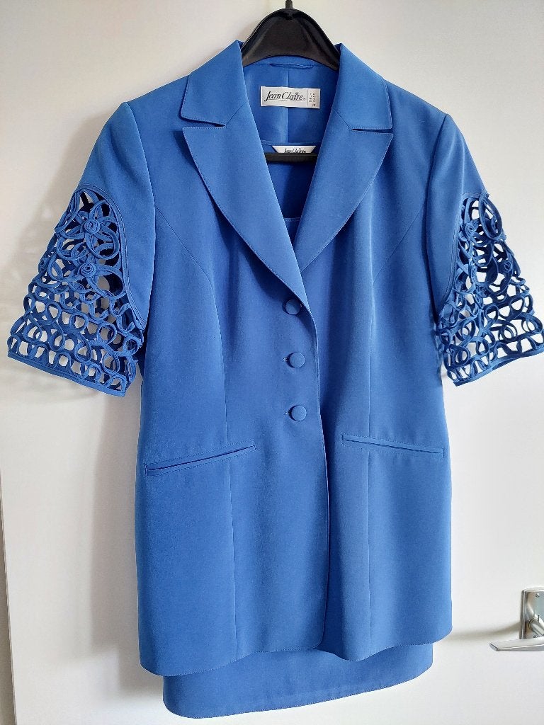 3-delig blauw pakje maat 40 Jean Claire, Maat 38/40 (M), Kostuum of Pak, Blauw, Ophalen of Verzenden
