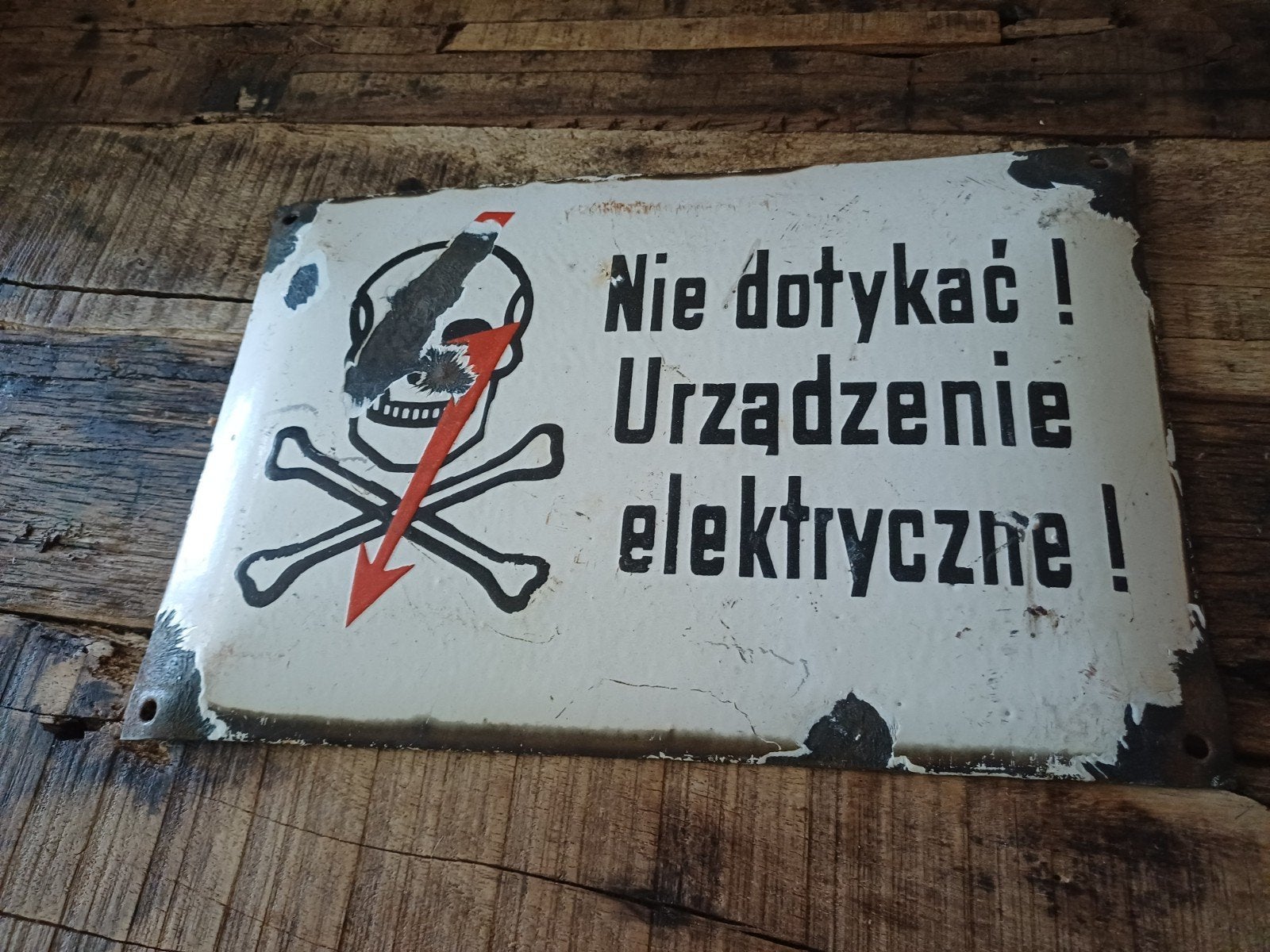 Vintage Emaille Waarschuwingsbord Polen 1950 - Doodskop, Ophalen of Verzenden