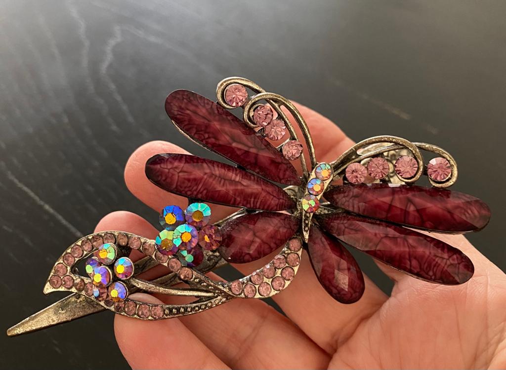 Vintage  lucite vlinder haarspeld strass steentjes, Sieraden, Tassen en Uiterlijk, Antieke sieraden, Ophalen of Verzenden, Overige materialen