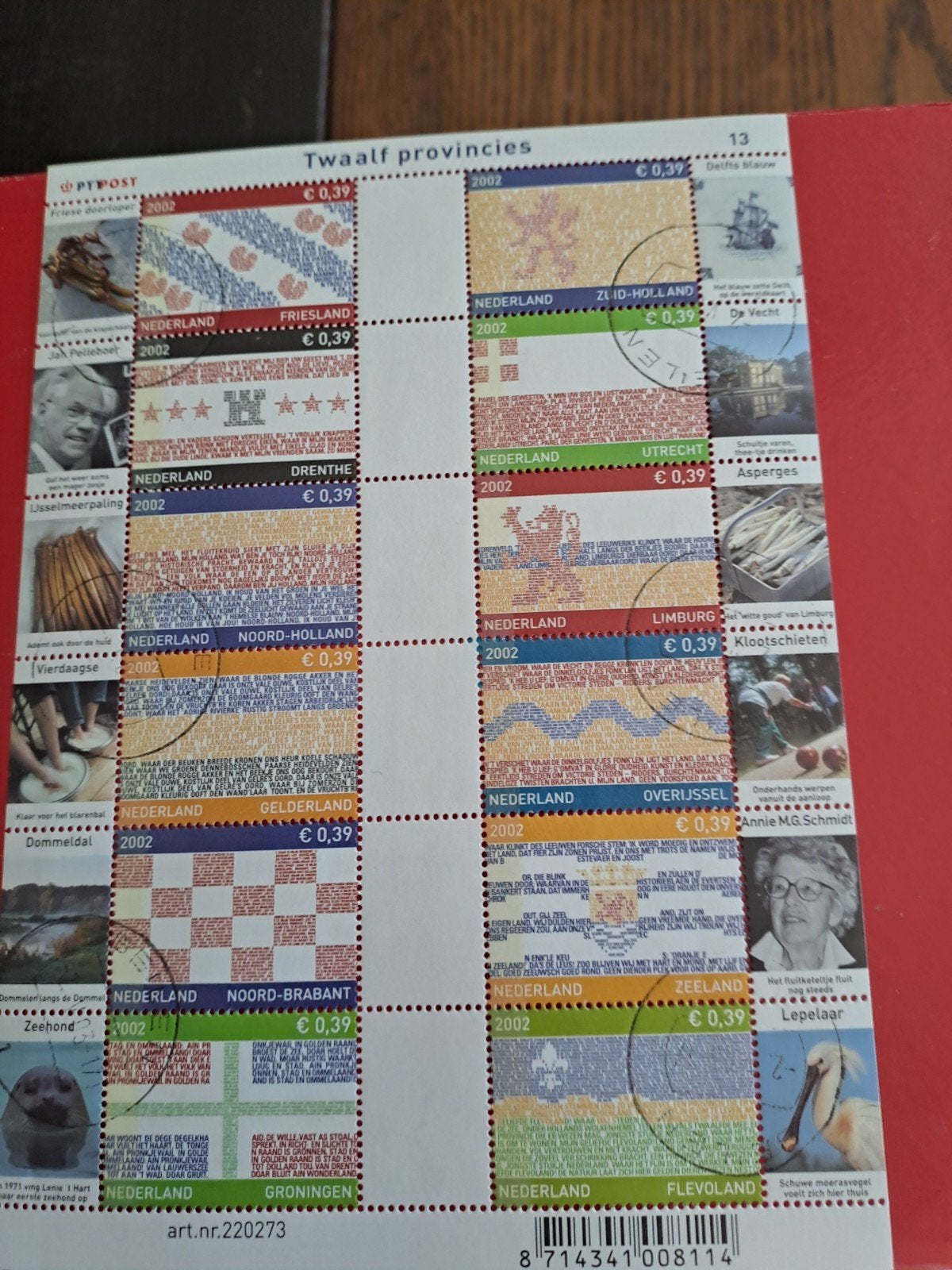 Postzegelvel 'Twaalf Provincies' Nederland 2002, Ophalen of Verzenden, Na 1940, Gestempeld