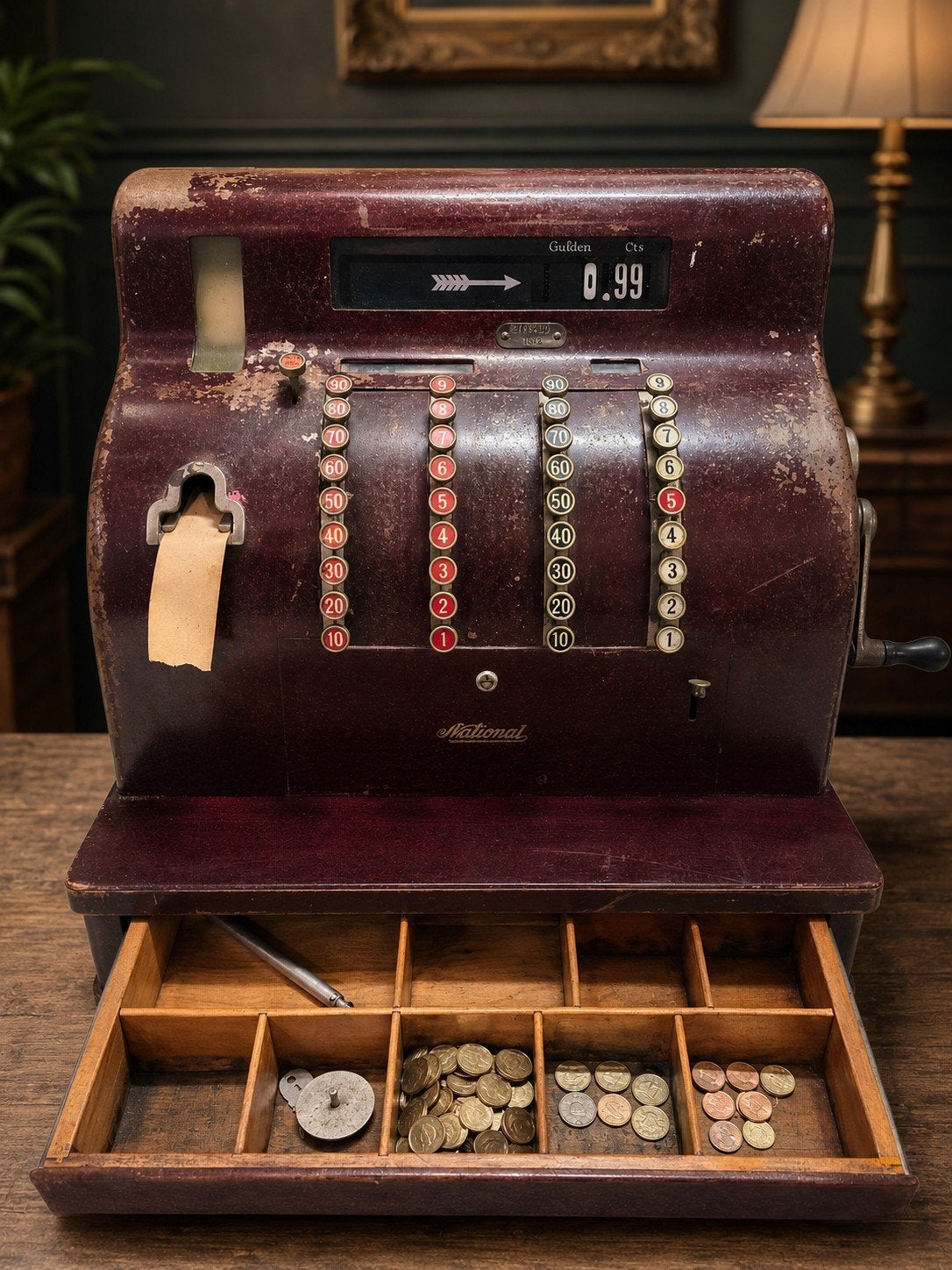 Antieke National Kassa Gulden/Cent  Vintage Horeca Eyecatche, Ophalen of Verzenden