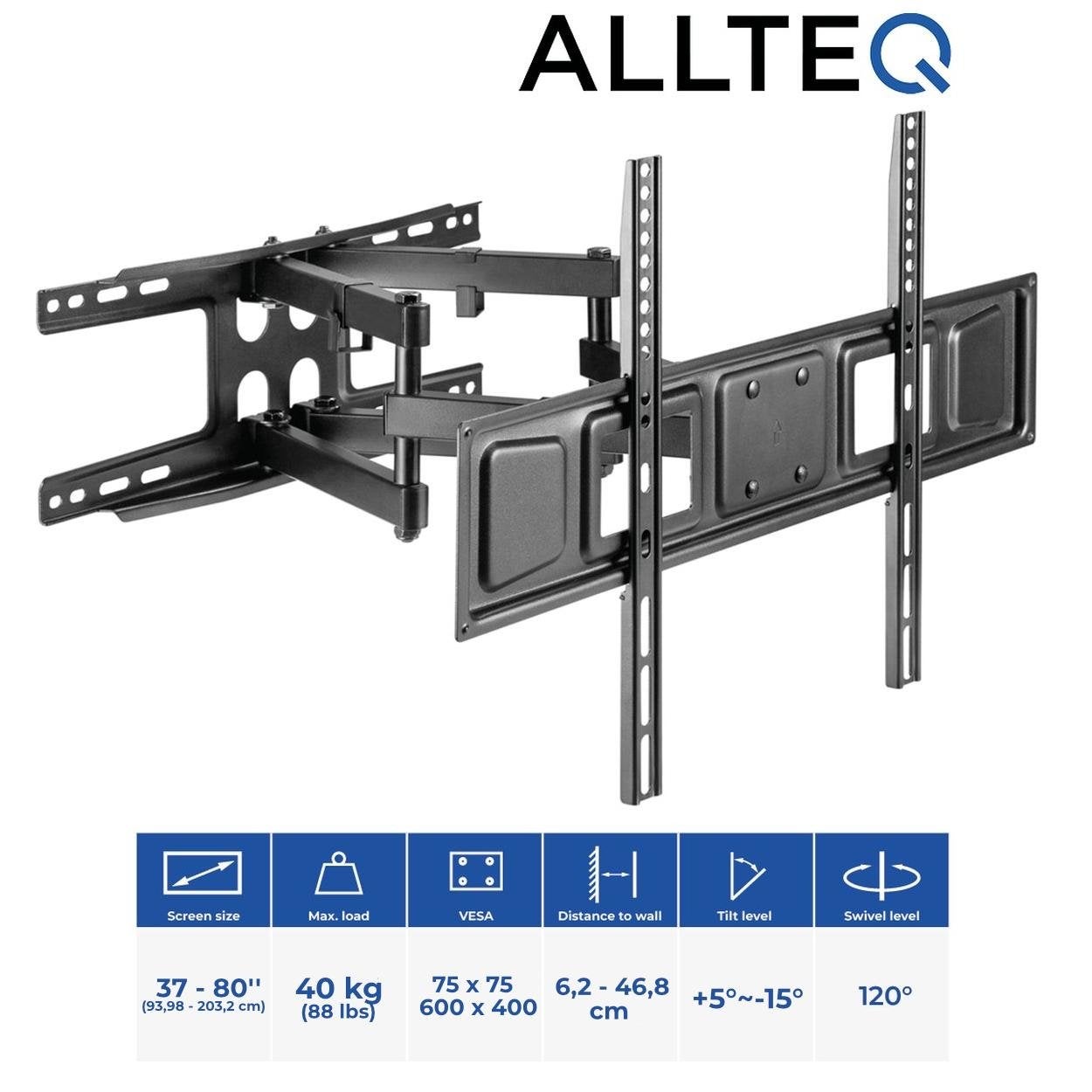 Allteq TM-140 Muurbeugel voor TV 37-80 inch, 40kg, Zwart, Ophalen of Verzenden, Nieuw