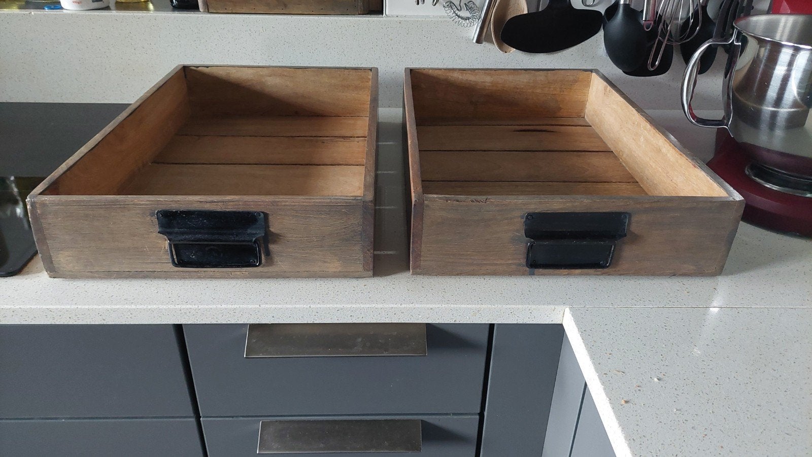 2 Houten Lade Dienbladen - Rustieke Opbergers, Huis en Inrichting, Ophalen, Rechthoekig, Hout