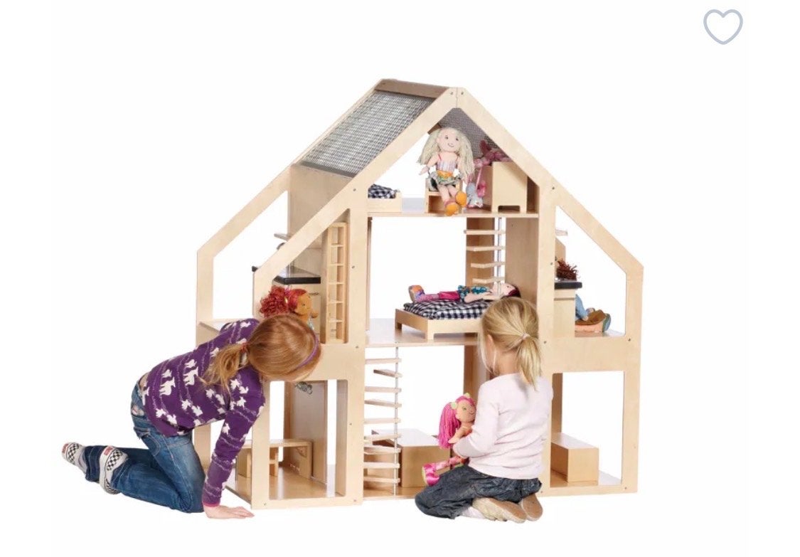 DollsVilla by Liliane | Houten Poppenhuis met Meubels, Ophalen, Zo goed als nieuw, Poppenhuis