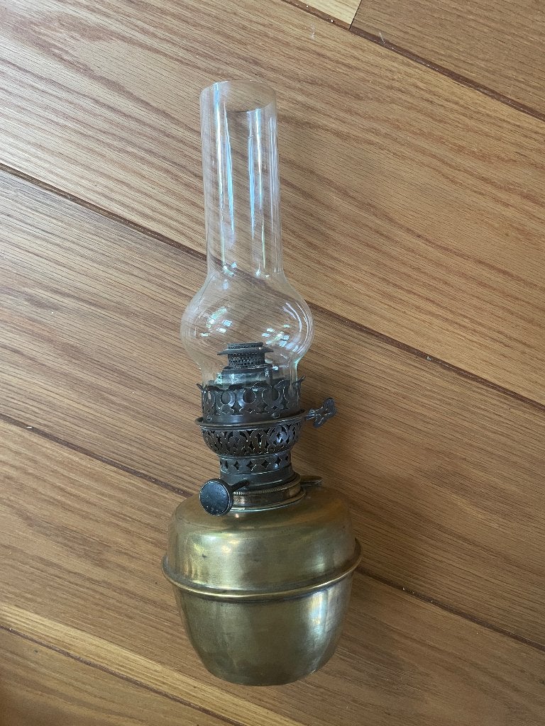 Antiek messing olielamp., Ophalen of Verzenden