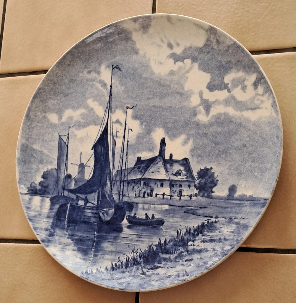 Delfts blauw wandbord Hollands Landschap, Antiek en Kunst, Antiek | Wandborden en Tegels, Ophalen