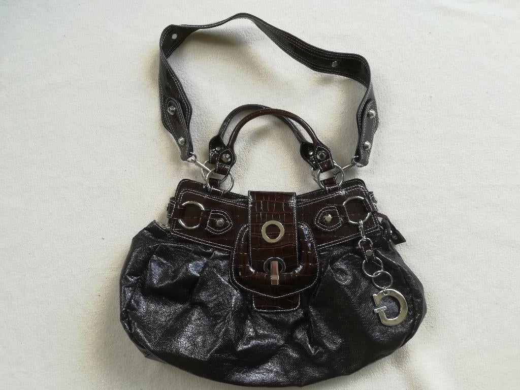 GUESS tas bruin lak met 'slangen'leer en goud - nieuw -, Ophalen of Verzenden, Nieuw, Bruin, Handtas