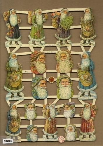 Kerstmanhoofden groen, blauw oranje poezieplaatjes 7304, Verzamelen, Poesieplaatjes, Ophalen of Verzenden