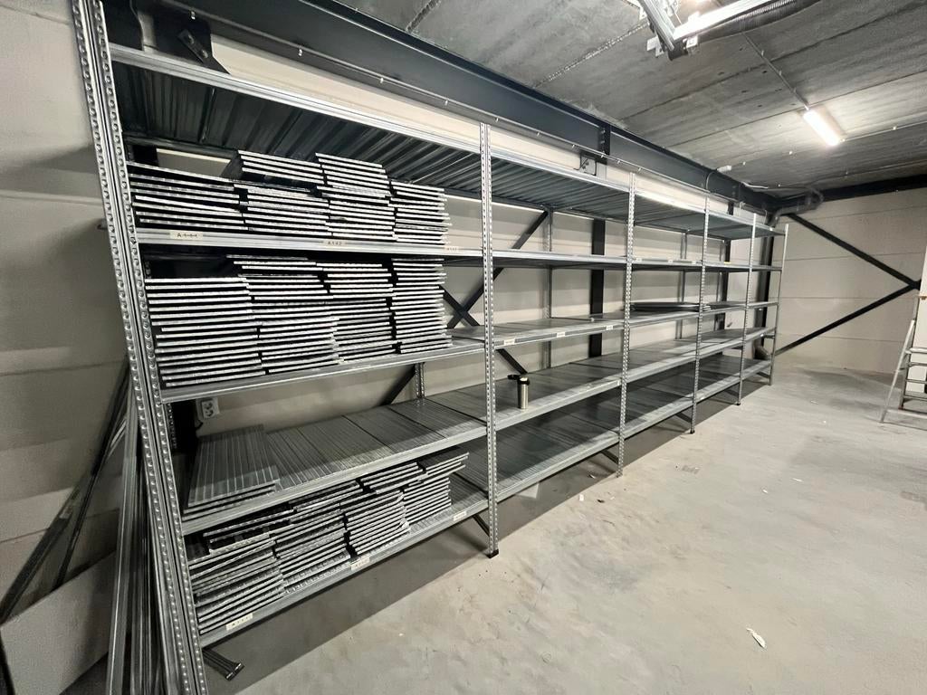 Magazijnstelling 7,5 meter – H250 / D80 – 5 niveaus, Ophalen