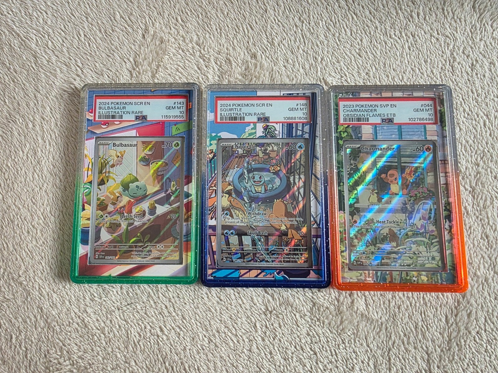 Bulbasaur 143, Squirtle 148, Charmander 044 PSA 10 set, Ophalen of Verzenden, Nieuw