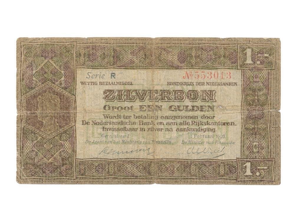 Nederland 1 Gulden 1920 Zilverbon Serie R, Ophalen of Verzenden, 1 gulden, Los biljet