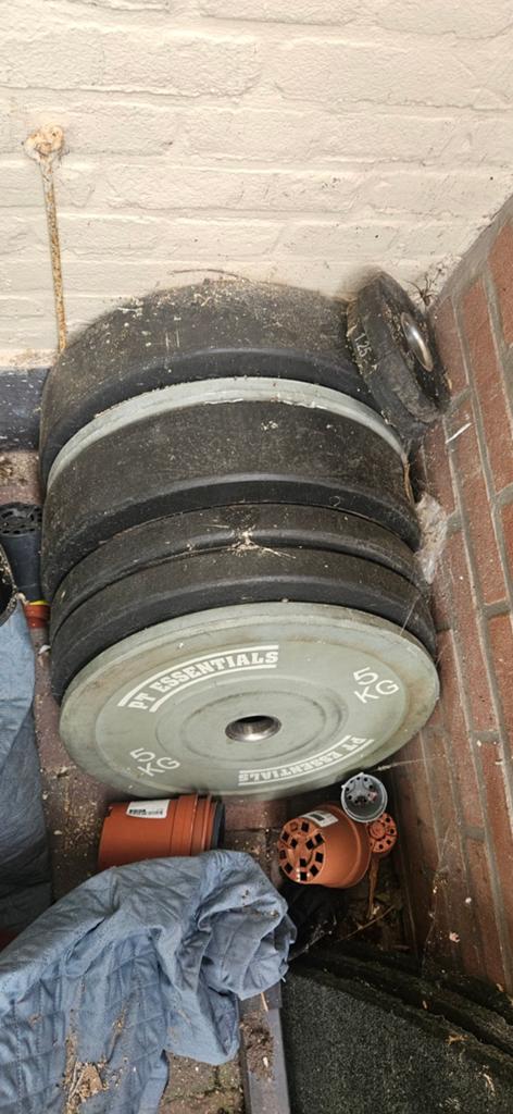 TEAB Barbell set met bumper plates en rek, Sport en Fitness, Fitnessmaterialen, Ophalen of Verzenden
