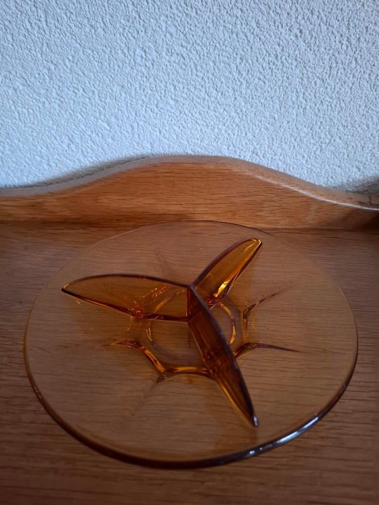 Bonbon schaaltje met 3 vakken ...bruin glas, Antiek en Kunst, Curiosa en Brocante, Ophalen of Verzenden