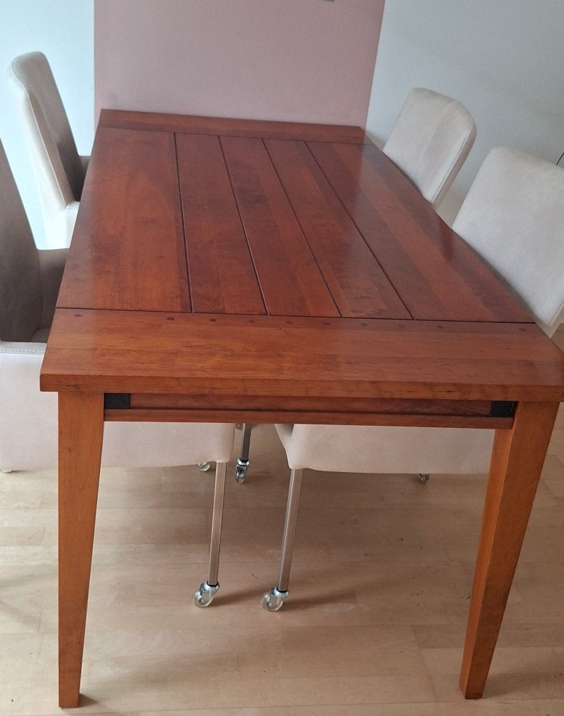 Kersenhouten eetkamertafel + stoelen met bijbehorende kast, Huis en Inrichting, Ophalen, Gebruikt, 50 tot 100 cm, 150 tot 200 cm
