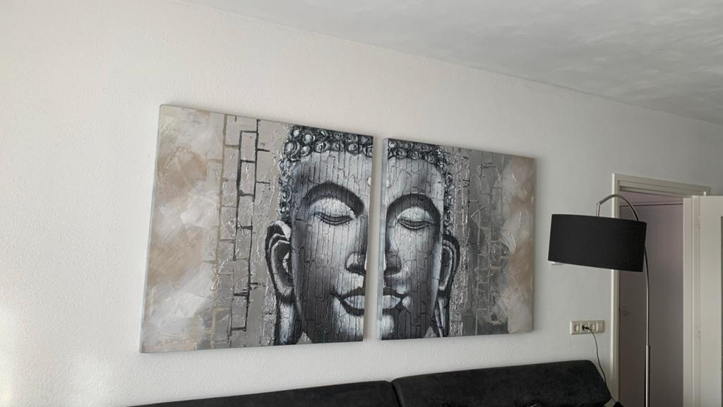 Tweeluik Schilderij Boeddha - 2x 100x100 cm, Antiek en Kunst, Kunst | Schilderijen | Modern, Ophalen