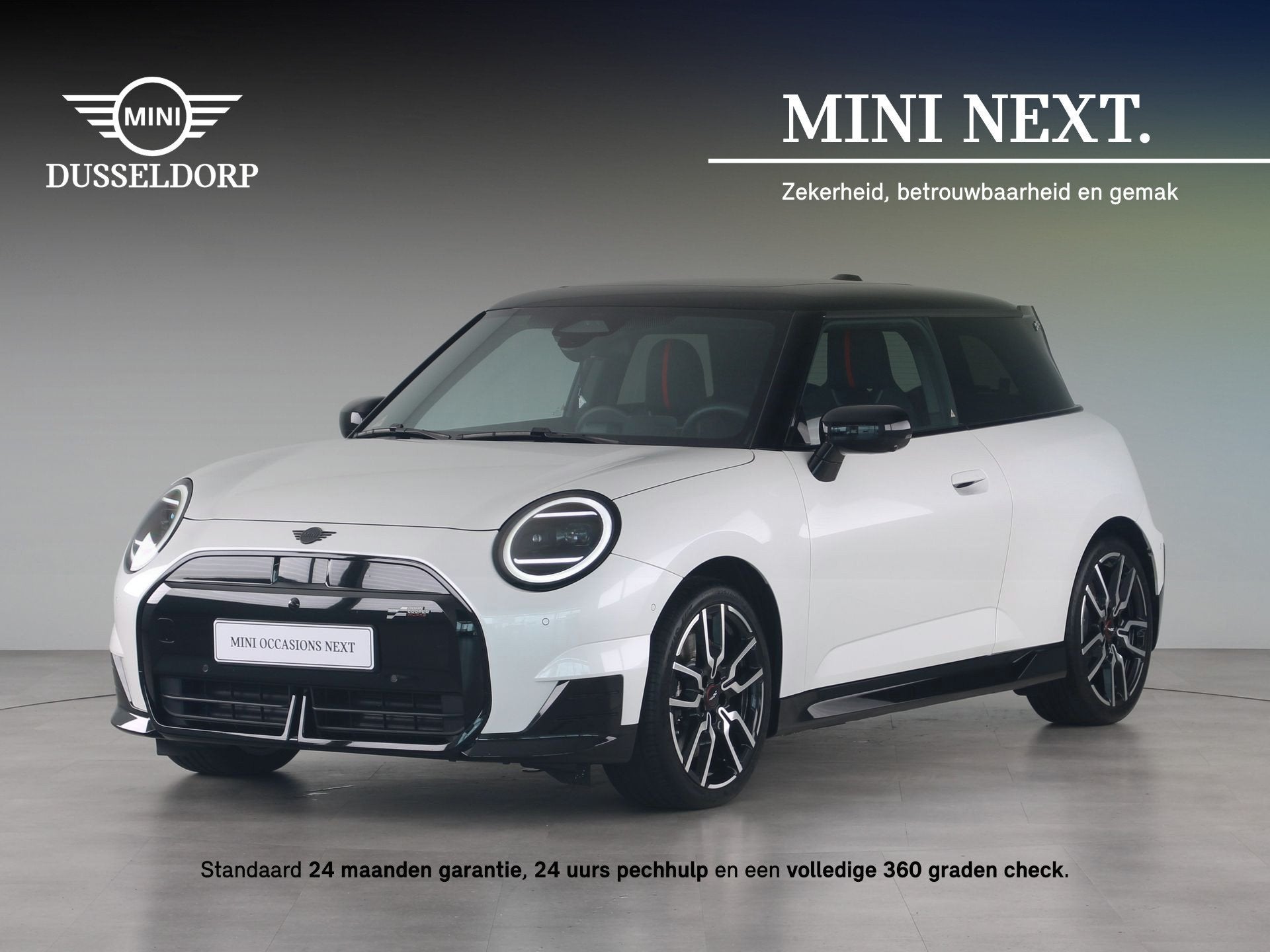 MINI Cooper E John Cooper Works Pakket XL (bj 2024), Dealer onderhouden, Gebruikt, Zwart, Met garantie (alle)