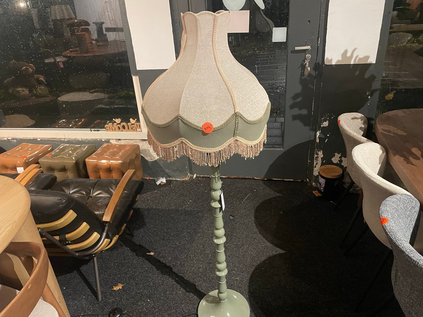 Retro Vintage Staande Lamp - Zacht Groen Fringaloo 150cm, Ophalen, Vintage, Nieuw, E27 (groot)