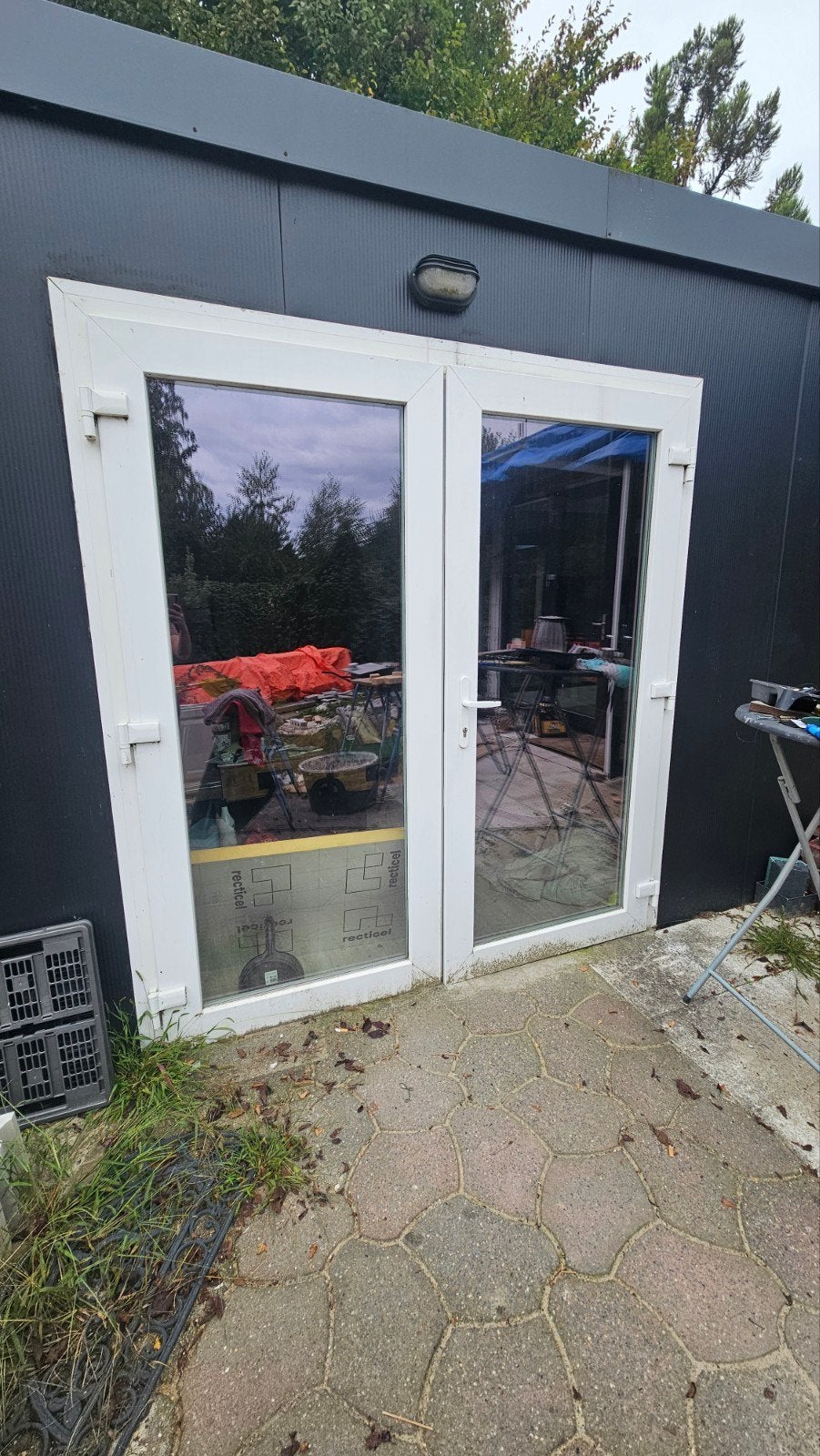 Dubbele tuindeuren 220x200 cm - Gebruikt, Ophalen, Gebruikt, Buitendeur, Glas